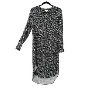 Alex & Lili High Low Midi Shirt Dress Medium Black Pattern Rayon Long Sleeve